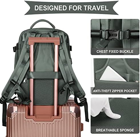 coowoz Large Travel Backpack For Women Men,Carry On Backpack,Hiking Backpack Waterproof Outdoor Sports Rucksack Casual Daypack Travel Essentials(Olive Green) - Image 8
