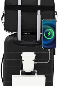 Wrangler Smart Luggage Set with Cup Holder, USB Port and Phone Holder, Black, 2 Piece Set