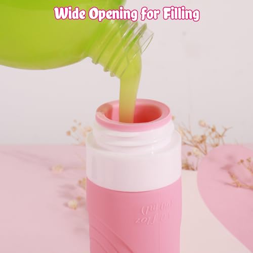 GLAMFIELDS TSA Approved Travel Bottles for Toiletries, 3oz Size Leak Proof Silicone Containers for Shampoo, Conditioner,Easy to Squeeze and Portable, Essentials for Traveling (4 Pack) Pink - Image 3