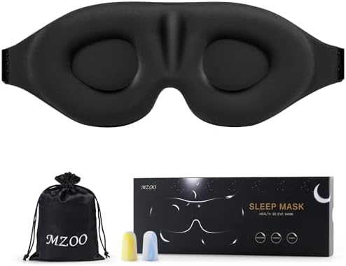 MZOO Sleep Eye Mask for Side Sleeper Men Women, Zero Eye Pressure 3D Sleeping Mask, Light Blocking Patented Design Night Blindfold, Soft Eye Shade Cover for Travel, Black