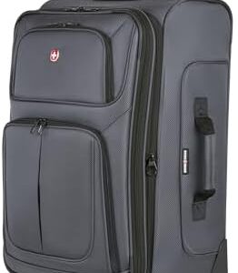 SwissGear Sion Softside Expandable Luggage, Dark Grey, Checked-Medium 25-Inch