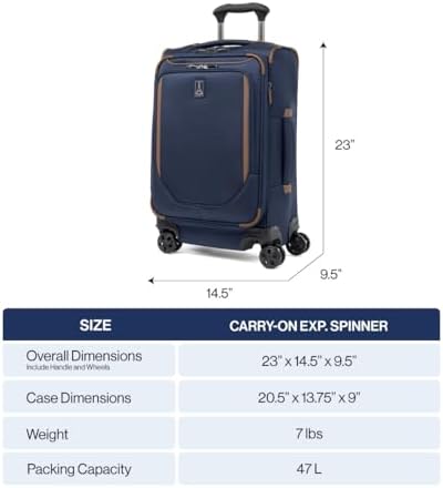 Travelpro Crew Classic Lightweight Softside Expandable Carry on Luggage, 8 Wheel Spinner Suitcase, Men and Women, Carry On 21-Inch, Patriot Blue - Image 6