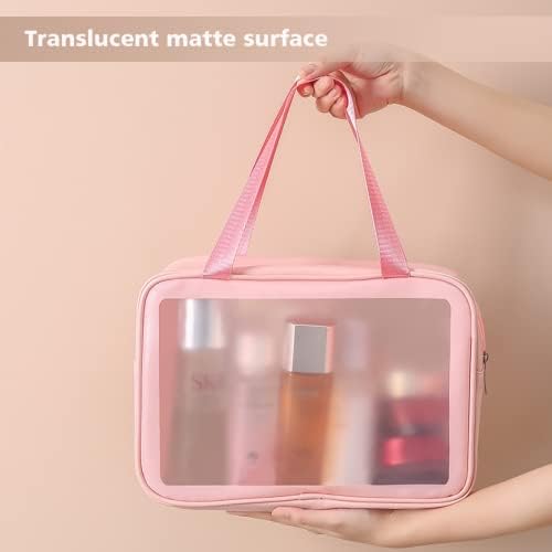 Travel Toiletry Bag for Women, Matte Translucent Toiletry Bag with Handy Handle, Makeup Cosmetic Organizer Bag for Travel Toiletries Accessories (Pink) - Image 5