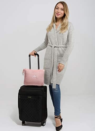 BlueHills Premium Soft Long Travel Blanket Pillow for Tall Airplane Flight Blanket 70 X48 inch Throw in Soft Bag case with Hand Luggage Belt & Backpack Clip Compact Pack Large Pink T055 - Image 6