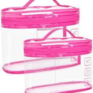 BAGSMART TSA Approved Toiletry Bag, 2 Pack Clear Makeup Cosmetic Bag Organizer, Quart Size Travel Bag for Toiletries, Carry-on Travel Accessories Essentials, Rose Red-2pcs