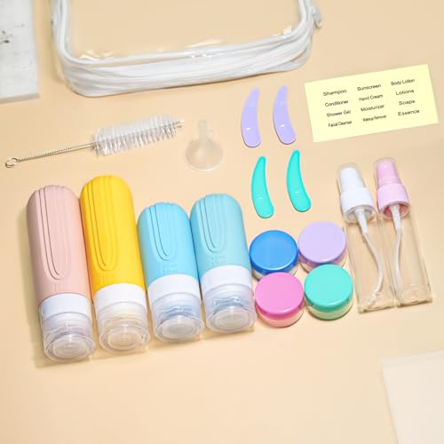 18 Pack Travel Bottles for Toiletries, TSA Approved Silicone Container for Toiltries, Squeeazble Leak Proof Travel Accessories, Refilable Shampoo, Lotion and Body Wash Container - Image 2