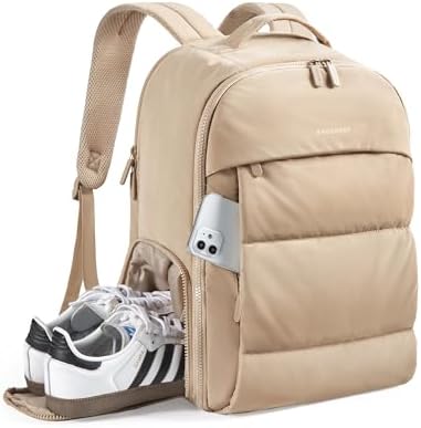 BAGSMART 30L Carry On Backpack with Shoe Compartment, Airline Approved Travel Backpack, Lightweight Travel Bag Fits 15.6 Inch Laptop, Water-Resistant, Camel