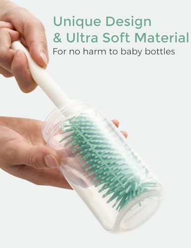 Momcozy Bottle Brush Set - Baby Bottle Cleaner Kit with Silicone Brush, Nipple Brush, Straw Brush, Soap Dispenser, Drying Rack - 7 in 1 Bottle Cleaning Tool for Home and Travel, Green - Image 4
