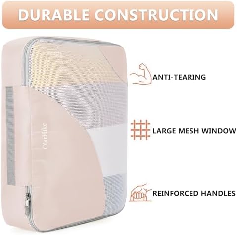 10 Set/8 Set Packing Cubes for Travel, Anti-Tearing Suitcase Organizer for Luggage with Shoe & Hanging Toiletry Bag,OlarHike Vacation Essentials & Accessories for Cruise Ship,Gifts for Women Mom,Cream - Image 4