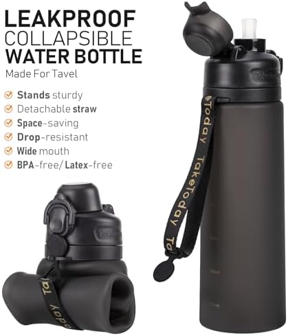 Collapsible Water Bottles 20oz, Leak Proof, BPA-Free, Foldable Silicone Travel Water Bottle with Straw Strap for Cycling, Hiking, Outdoors - Image 4