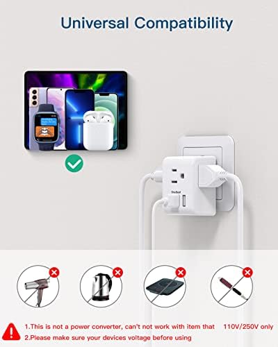 2 Pack European Travel Plug Adapter, International Power Adapter with 3 Outlets 3 USB Charging Ports(1 USB C), Type C Plug Adapter Travel Essentials to Most Europe EU Spain Italy France Germany - Image 5