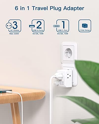 2 Pack European Travel Plug Adapter, International Power Adapter with 3 Outlets 3 USB Charging Ports(1 USB C), Type C Plug Adapter Travel Essentials to Most Europe EU Spain Italy France Germany - Image 2