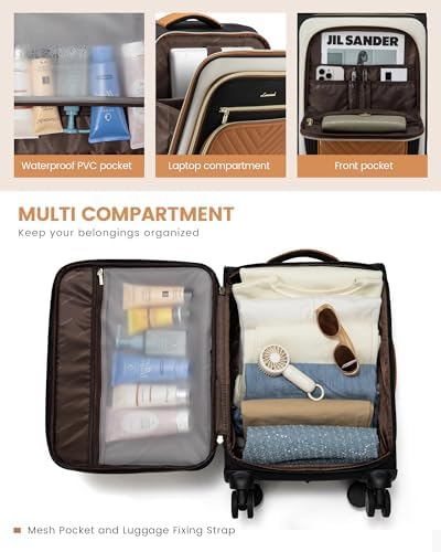LOVEVOOK Carry On Luggage 22x14x9 Airline Approved,20 Inch Carry On Suitcases with Wheels,Softside Rolling Suitcase with TSA Lock for Women Men,Lightweight Travel luggage - Image 5