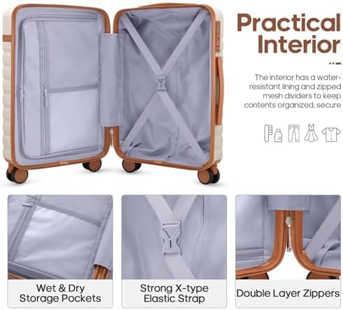 Luggage Sets 3 Piece, Carry On Luggage 20 Inch With Spinner Wheels,PC Hardside Suitcase Set with TSA Lock,Durable Carry On Suitcase With Travel Backpack for Men (Beige, 3 piece set (20inch)) - Image 2