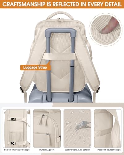 Capolo Travel Backpack for Women Men Waterproof Laptop Backpack Airlines Approved Carry On Backpack Bag Computer Bookbag for Business, Work, Traveling Fits 15.6 Inch Laptop(Beige) - Image 6