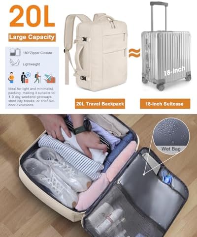 Capolo Travel Backpack for Women Men Waterproof Laptop Backpack Airlines Approved Carry On Backpack Bag Computer Bookbag for Business, Work, Traveling Fits 15.6 Inch Laptop(Beige) - Image 4