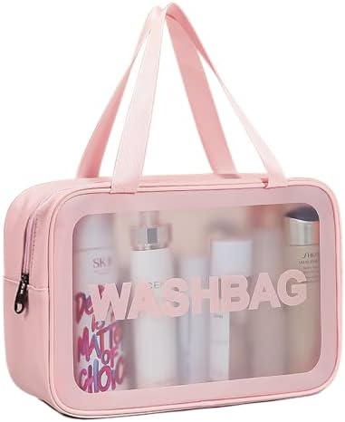Travel Toiletry Bag for Women, Matte Translucent Toiletry Bag with Handy Handle, Makeup Cosmetic Organizer Bag for Travel Toiletries Accessories (Pink)