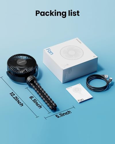 Gaiatop Mini Portable Stroller Fan, Battery Operated Small Clip on, Detachable 3 Speed Rechargeable, 360° Rotate Flexible Tripod Better Cooling for Car Seat Crib Treadmill Travel Black - Image 7