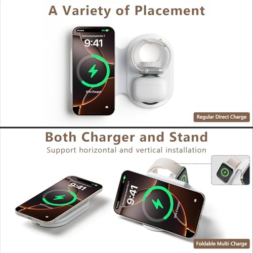 2025 Latest Magnetic Wireless Charger for iPhone: 3 in 1 Travel Charging Station for Devices for iPhone 16 15 14 13 12 Pro Max Plus-Foldable Charging Pad for Apple Watch Series & Air pods 4 3 2 Pro - Image 8