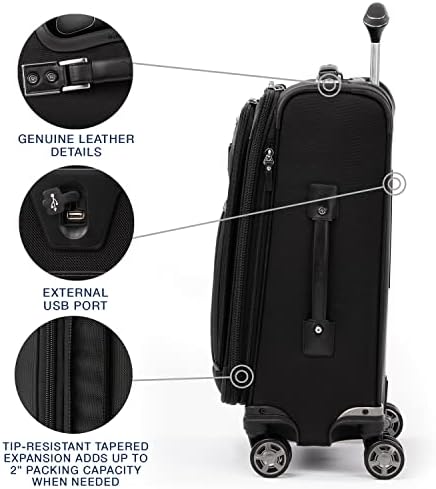 Travelpro Platinum Elite Softside Expandable Carry on Luggage, 8 Wheel Spinner Suitcase, USB Port, Suiter, Men and Women, Shadow Black, Carry On 21-Inch - Image 4