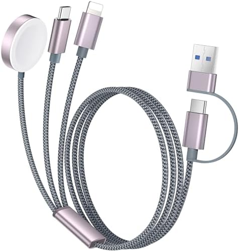 Temdan for Apple Watch Charger,3 in 2 USB C Cable for iPhone 16 Charger/Type C/Lightning Multi Charging Cable Travel Essentials PS/2 Cables Compatible with iWatch Ultra/SE/10-1&iPhone 16-12-4FT