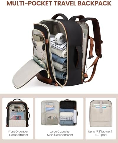 LOVEVOOK Travel Backpack for Women, 40L Carry On Backpack Flight Approved, Large Personal Item Bag Fits 17 inch Laptop, TSA Approved Luggage with 3 Packing Cubes,Waterproof Weekender Gym Daypack - Image 4