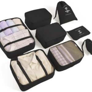 8 Set Packing Cubes for Suitcases Travel Luggage Packing Organizers,Travel Essentials Accessories Luggage Organizer with Shoe Bag Tioletry/Laundry Bag(Black)