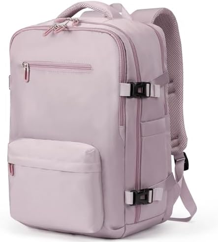 SHRRADOO Travel Laptops Backpack for Women Men, Casual Work Bag 17inch Backpack Airline Approved Backpack for Hiking Business (Pink khaki)