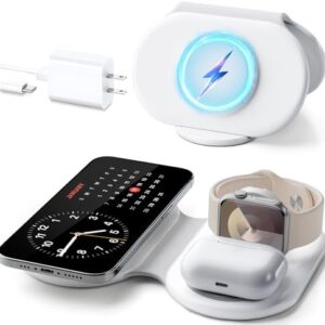 2025 Latest Magnetic Wireless Charger for iPhone: 3 in 1 Travel Charging Station for Devices for iPhone 16 15 14 13 12 Pro Max Plus-Foldable Charging Pad for Apple Watch Series & Air pods 4 3 2 Pro