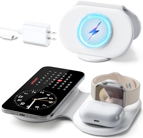 2025 Latest Magnetic Wireless Charger for iPhone: 3 in 1 Travel Charging Station for Devices for iPhone 16 15 14 13 12 Pro Max Plus-Foldable Charging Pad for Apple Watch Series & Air pods 4 3 2 Pro