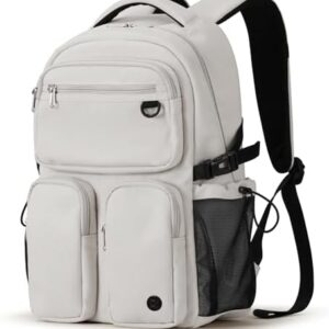 Mixi Travel Laptop Backpack, Lightweight Durable School Bookbag Men Woman 15.6" Computer Bag, Water Resistant Outdoor Hiking Backpacks With Multifunction Pockets, 17 Inch, Beige