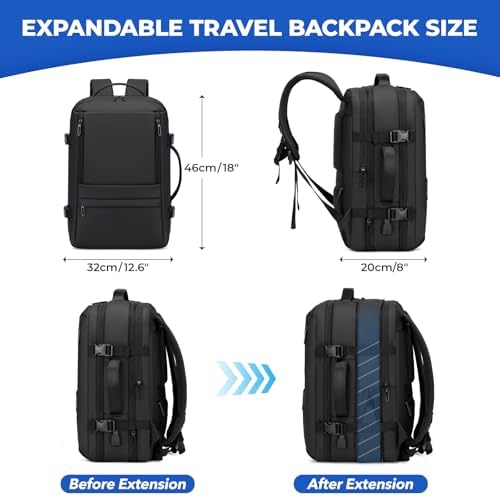 Carry On Travel Backpack for Airplanes | 40L Suitcase Backpack Luggage Business Weekender Bag - Expandable Travel Carry On Flight Approved for Men Women - Black - Image 3