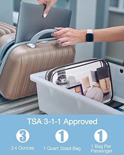 BAGSMART Clear Toiletry Bag, 2 Packs TSA Approved Water resistant Quart Size Travel Organizer, Airport Airline Travel Essential Carry On Makeup Cosmetic Bags for Women, Black - Image 2