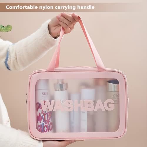 Travel Toiletry Bag for Women, Matte Translucent Toiletry Bag with Handy Handle, Makeup Cosmetic Organizer Bag for Travel Toiletries Accessories (Pink) - Image 6