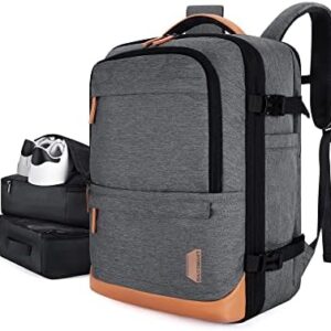 BAGSMART Compression Travel Backpack, 40L Expandable Airline Approved Carry On Backpack with Packing Cubes, Water Resistant Weekender Backpack Fits 17 Inch laptop, Luggage Daypack with Shoe Bag, Grey
