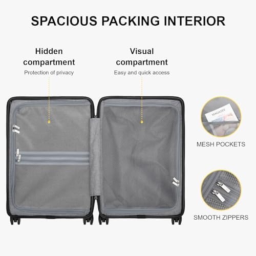 LEVEL8 Hard Shell Carry on Luggage Airline Approved, Carry on Suitcases with Wheels, Lightweight Luminous Textured Travel Luggage, Tsa Approved, 20 Inch Small Carry-On, Black - Image 8