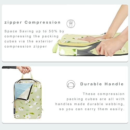 BAGAIL 4 Set/6 Set Ultralight Compression Packing Cubes Packing Organizer for Travel Accessories Luggage Suitcase Backpack(70D 6Set GreenFlower) - Image 3