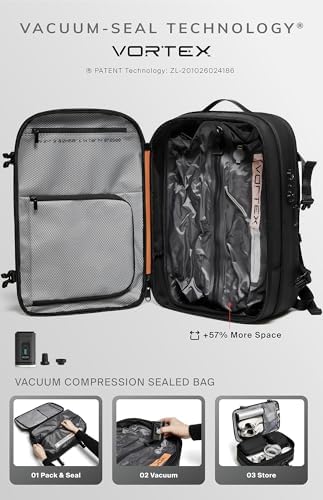 Airback Vacuum Seal Compression Travel Backpack 60L Expandable Vacpack Water Resistant TSA Lock Airbag Black (Electric Air Pump Included) - Image 3