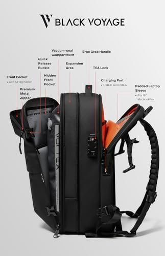 Airback Vacuum Seal Compression Travel Backpack 60L Expandable Vacpack Water Resistant TSA Lock Airbag Black (Electric Air Pump Included) - Image 5