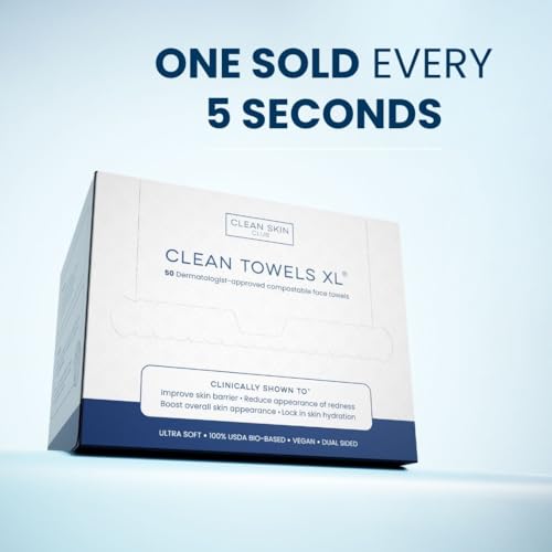 Clean Skin Club Clean Towels XL™, 100% USDA Biobased Face Towel, Disposable Face Towelette, Eczema Association Accepted, Makeup Remover Dry Wipes, Ultra Soft, 50 Ct, 1 Pack - Image 9