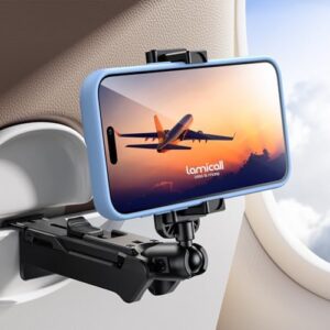 Lamicall Airplane Phone Holder Mount - [2024 Wider Clamp] Travel Essentials with Screw Adjustment Tool - Plane Phone Holder Stand for Flying Desk Home Long Flight Must Haves Accessories for Women Men