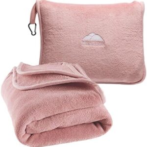 BlueHills Premium Soft Long Travel Blanket Pillow for Tall Airplane Flight Blanket 70 X48 inch Throw in Soft Bag case with Hand Luggage Belt & Backpack Clip Compact Pack Large Pink T055