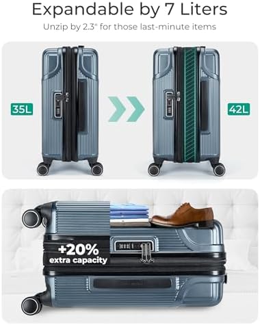 BAGSMART Expandable Carry On Luggage 22x14x9 Airline Approved, Carry-On Suitcase with Spinner Wheels, Hardside Polycarbonate Rolling Travel Luggage with TSA Lock 20-Inch, Blue - Image 4