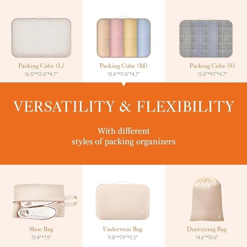 HOTOR Packing Cubes for Suitcases - 6 Pieces, Light Packing Cubes for Travel, Premium Suitcase Organizer Bags Set, Space-Saving Luggage Organizers, Travel Accessories and Essentials, Beige - Image 3