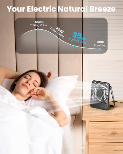 Koonie USB Desk Fan, Strong Wind Ultra Quiet Small Personal Fan with 180° Tilt Folding and 3 Speeds Adjustable, USB-C Corded Powered Mini USB Fan for Office Desktop Bedroom, 5in - Image 5