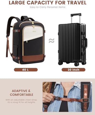 LOVEVOOK Travel Backpack for Women, 40L Carry On Backpack Flight Approved, Large Personal Item Bag Fits 17 inch Laptop, TSA Approved Luggage with 3 Packing Cubes,Waterproof Weekender Gym Daypack - Image 3
