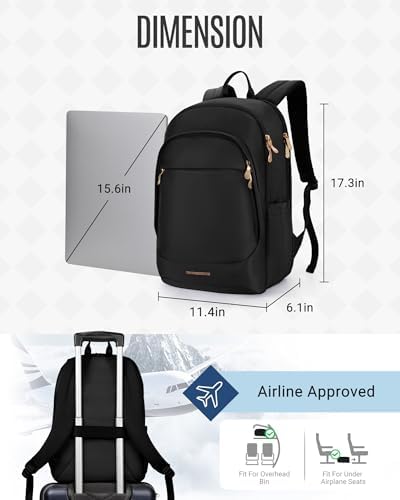 LIGHT FLIGHT Travel Backpack for Women, 15.6 Inch Laptop Backpack with USB Charging Hole, Water Resistant College Bookbag, Large Capacity Black Computer Backpacks for Work, Black - Image 3