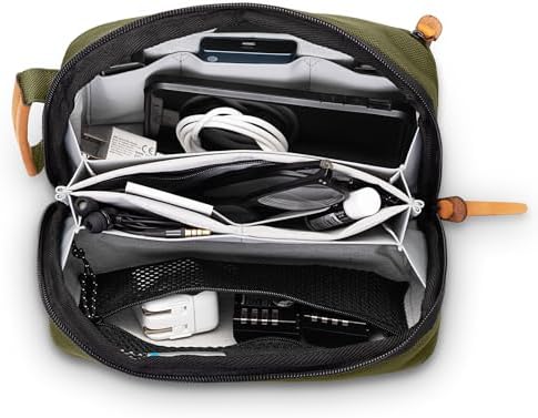 Tech Bag Organizer - Small Electronics Organizer Pouch for Travel - Premium Travel Case with Leather Accents - Mesh Pocket for Cables, Cords and Chargers (Green) - Image 3