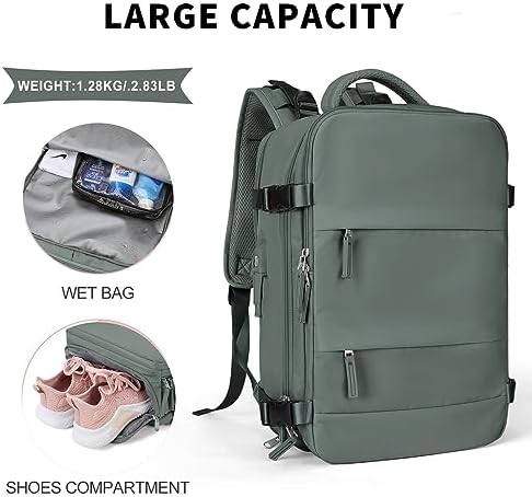 coowoz Large Travel Backpack For Women Men,Carry On Flight Approved,Hiking Waterproof Outdoor Rucksack Casual Daypack Fit 15.6 Inch Laptop Shoes Compartment (Olive Green) - Image 4