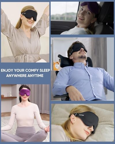 MZOO Sleep Eye Mask for Side Sleeper Men Women, Zero Eye Pressure 3D Sleeping Mask, Light Blocking Patented Design Night Blindfold, Soft Eye Shade Cover for Travel, Black - Image 7